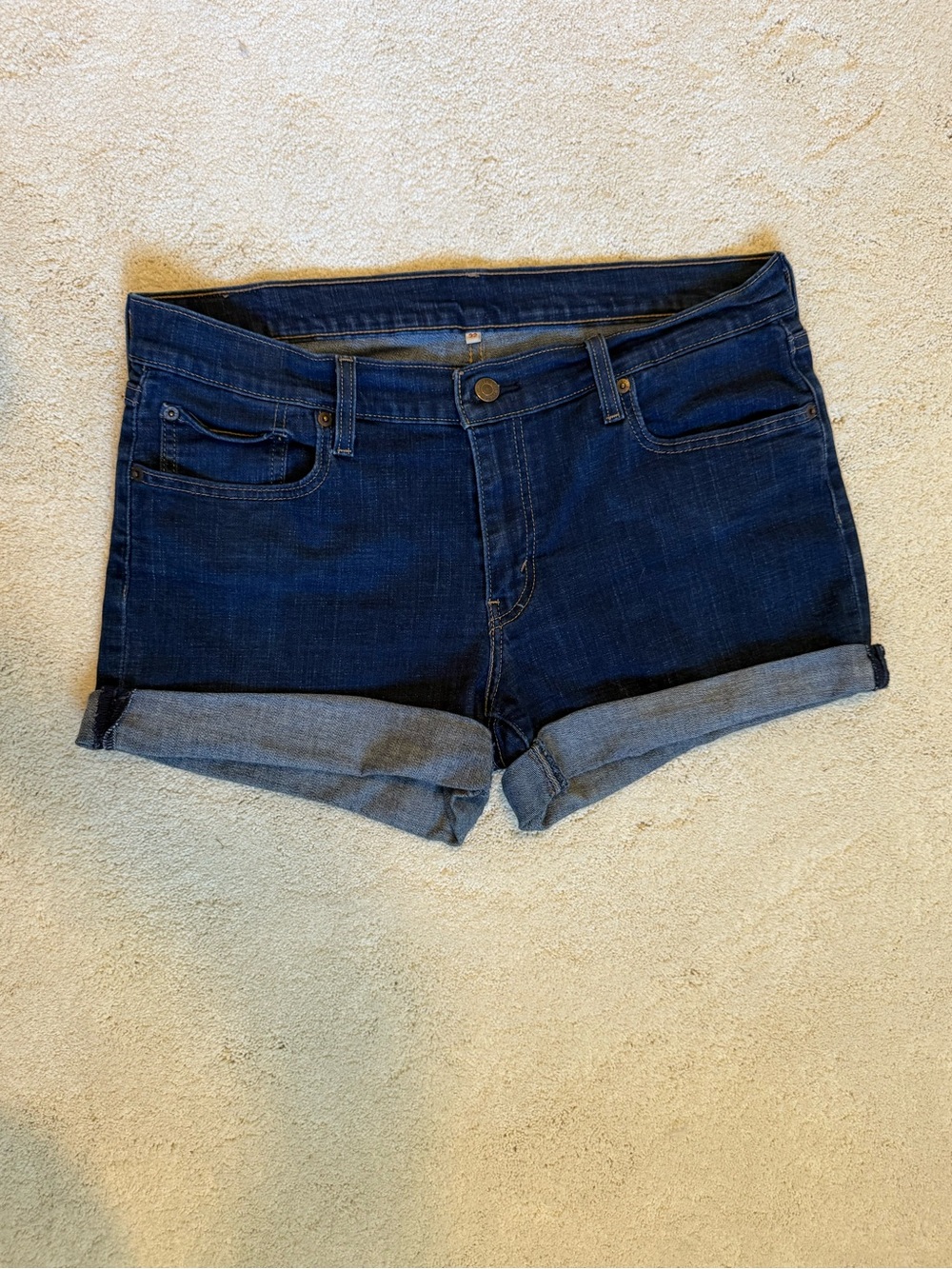 Levi's Dark Blue Denim Cuffed Women's Shorts